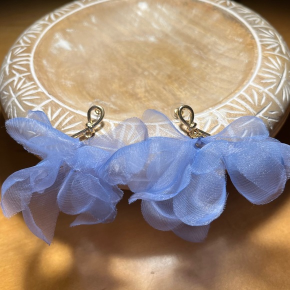 Mesh Blue Flower Statement Earrings - Picture 1 of 8